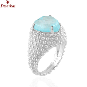 Anillos hechos a mano con piedras preciosas de alta calidad, plata de ley 925, cuarzo doblet aguamarina, anillo con textura de corazón. - Product Image 2