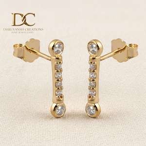 Modernos Pendientes Colgantes de Diamantes Cultivados en Laboratorio con Corte Redondo en Oro Amarillo Sólido de 14 Quilates, Certificados por IGI, Elegantes para Regalo o Uso Diario - Product Image 2