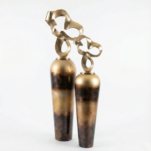 High Quality Marble Finish Tall Floor <b>Vase</b> <b>Set</b> with Gold Leaf Decorative Lid Modern Home Living Room Hotel Interior <b>Vases</b> - Product Image 4