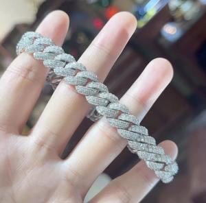 Luxury Rhodium Plated 925 Silver Diamond Chain <b>Bracelet</b> Round Brilliant Cut Geometric Micro Pave Unisex Everyday Wear - Product Image 1