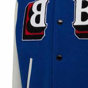 Chaqueta Varsity Azul para Hombre con Mangas Blancas, Cuello Alto, Parche con Letras en la Parte Delantera, Estilo Vintage, Abrigo de Invierno - Product Image 3