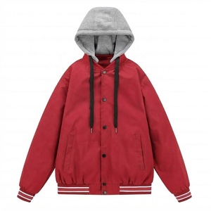 <b>Men's</b> Red Varsity <b>Jacket</b> With Hood Plus Size Casual Thick Polyester Wadding Autumn Wear Loose Fit Regular Sleeve Solid Color - Product Image 3