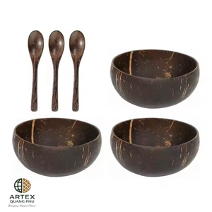 Natural <b>Coconut</b> <b>Shell</b> Bowls with Wooden Spoons Handcrafted Bohemian Eco Friendly Serving Set ARTEX QUANG PHU - Product Image 2