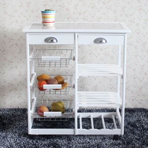 Carrello da Cucina e Sala da Pranzo YJ Bianco con 2 Cassetti, 3 Cestelli, 3 Ripiani e Ruote Girevoli, Spedizione Gratuita - Product Image 2