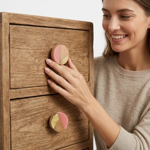 Bouton de meuble en bois Ba avec incrustation en laiton rose, design moderne, multifonctionnel, écologique, pour la maison, le bureau, la commode, la salle de bain, la chambre à coucher - Product Image 2