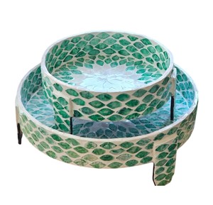 ชุดภาชนะสองชั้นลายเปลือกหอยมุกสีเขียวขุ่น งานแฮนด์เมด สำหรับร้านค้า - Product Image 4