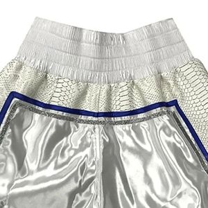 High Quality <b>Silver</b> Boxing <b>Shorts</b> with Blue Trim and Mesh Panels Unisex Quick Dry Martial Arts Wear for Adults Elastic Custom - Product Image 3