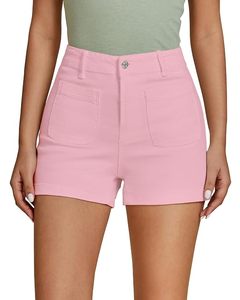 Shorts de Mezclilla Rosa para Mujer, Color Sólido, Casuales, de Algodón Tejido, Corte Regular, Ecológicos, Estilo Vintage, Últimos Modelos, Nueva Colección Abdul - Product Image 1