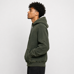 <b>Men</b> Heavyweight Distressed <b>Hoodie</b> Features <b>Thick</b> Fabric Relaxed Shape And Worn Effect Design For Cooler Weather Street Fashion - Product Image 6