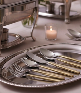 Ensemble de couverts minimalistes en acier inoxydable avec manche doré brossé, finition miroir, passe au lave-vaisselle, idéal pour la vaisselle de mariage - Product Image 5