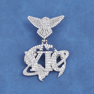 Mens Lab--Grown Diamond 925 <b>Silver</b> Angel Wing <b>Initial</b> Pendant <b>Necklace</b> Luxury Iced Out Chain - Product Image 6
