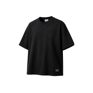 Camiseta Oversize Negra de Algodón para Hombre, Manga Corta, Cuello Redondo, Casual, Color Liso, Tejido de Punto Jersey, con Logo en el Dobladillo Inferior - Product Image 1