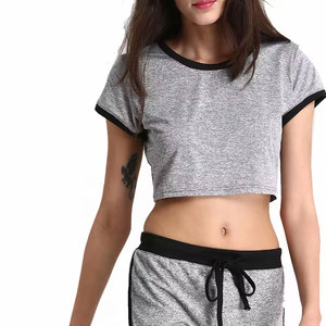 T-shirt court pour femme en mélange coton et élasthanne, anti-UV, séchage rapide, respirant, anti-boulochage, décontracté, été - Product Image 1