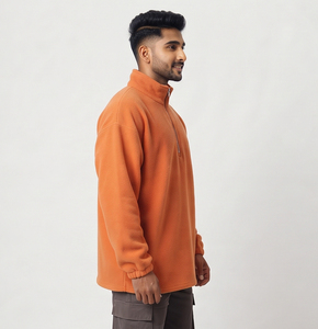 Sweat-shirt ample pour homme avec fermeture éclair, 100 % coton, manches longues, épaules tombantes, coupe oversize, en molleton, pour l'hiver, style streetwear - Product Image 3