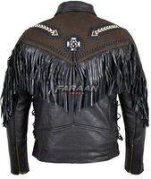Manteau Western en toile et cuir à franges, style Cowboy Rodeo, avec encolure brodée, pour l'équitation à la ferme, bicolore, respirant et à séchage rapide