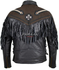 Manteau Western en toile et cuir à franges, style Cowboy Rodeo, avec encolure brodée, pour l'équitation à la ferme, bicolore, respirant et à séchage rapide - Product Image 4