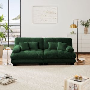 Divano Cloud a 2 Posti in Ciniglia Verde per Soggiorno con 2 Cuscini Lombari e 2 Cuscini Decorativi - Product Image 3