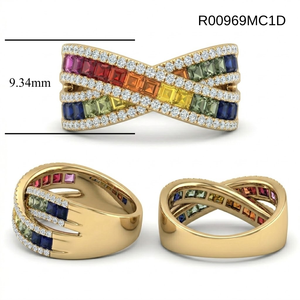 China Manufacturer Good Quality Rainbow Princess Jewelry 18k Solid Yellow Gold Real Diamond Blue Sapphire Rainbow Ring for Women - Product Image 6