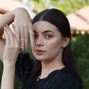 Anillo de Compromiso Personalizado de Plata 925 con Doble Flor y Diamantes Cultivados en Laboratorio, Corte Marquesa y Baguette, para Boda, Fiesta, Moda - Product Image 6