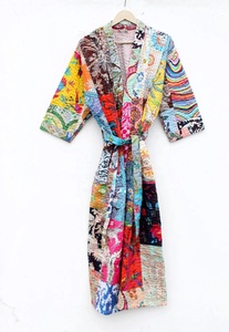 Kantha Cotton Multicolor Patchwork Coat Kantha Kimono for Women - Product Image 4