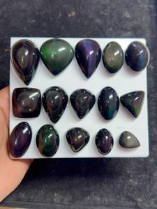 Pendentif Cabochon en Obsidienne Arc-en-ciel Naturelle et Jaspe Vert de Qualité AAA, Lot de Bijoux Fins Certifiés par une Tierce Partie pour Boucles d'Oreilles et Pendentifs - Product Image 6