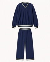 Ensemble de survêtement décontracté pour femme en polyester, col rond, deux pièces, pull à manches longues et pantalon large assorti