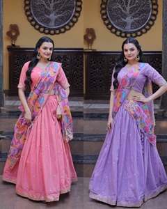 Latest Traditional Lehenga Set Floral Print <b>Saree</b> <b>Blouse</b> Net Dupatta Embroidered Indian Wedding Outfit for Women Fancy Wear - Product Image 6