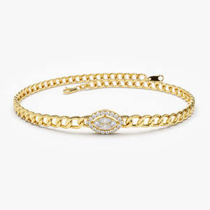 Pulsera de Oro de 14k con Cadena de Eslabones Tipo Curb, Diamante Natural en Forma de Marquesa con Engaste de Ilusión, Joyería Fina de Diseñador al por Mayor - Product Image 1