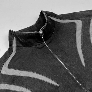 <b>Vintage</b> Winter <b>Varsity</b> <b>Jacket</b> for Men Oversized Acid Washed Denim Cotton Zip Baggy Patchwork Pattern Waterproof Windproof - Product Image 3