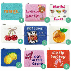 กระเป๋าถือผ้าฝ้ายทำมือประดับลูกปัด ซิปปิด ดีไซน์กะทัดรัด เป็นมิตรกับสิ่งแวดล้อม ขนาดสั่งทำได้ กระเป๋าสตางค์แบบ unisex สำหรับวันวาเลนไทน์ - Product Image 1