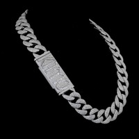 Collier Prestige Plate Cuban Chain Kingpin Iced Cuban Link Diamond Vault Monarch Plate Elite Block Or Blanc 24 Carats Rhodié