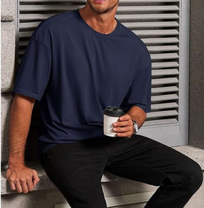 T-shirt respirant pour homme, couleur bleu uni, coupe oversize, manches courtes, haute qualité, été, sport, épaules tombantes, logo personnalisé - Product Image 3