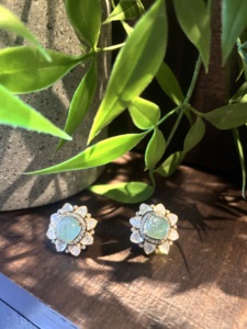 <b>studs</b> earrings in mint carbon stone with gold plated for wedding jewelry party wear handmade 925 <b>silver</b> metal ethnic <b>studs</b> - Product Image 5