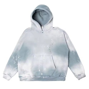Sudadera con Capucha Azul Claro con Efecto Desgastado, Sudadera Unisex con Bolsillo Delantero, Ropa Casual de Calle - Product Image 2