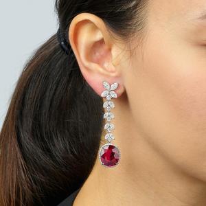 Pendientes de Oro de 18K de Lujo para Mujer con Rubíes en Forma de Marquesa y Diseño de Flor con Diamantes, Joyería para Boda - Product Image 2