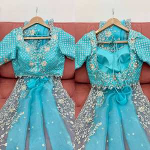 Sari de soirée élégant en soie organza lourde avec broderie de sequins pour femmes toutes saisons, marque TENNECY - Product Image 6