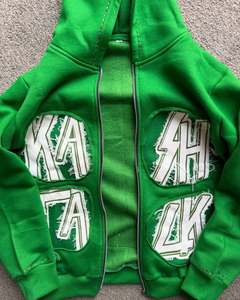 Sweat à capuche surdimensionné personnalisé avec fermeture éclair intégrale, en coton épais de qualité supérieure, avec patch lettre appliqué, style streetwear, effet vieilli - Product Image 3