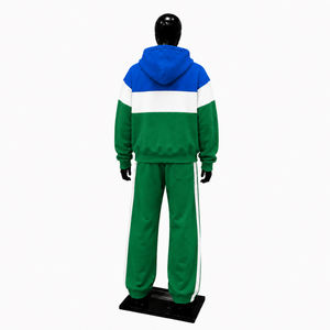 Green Blue Hoodie Tracksuit Blocking Tracksuit Hooded <b>Sweatshirt</b> And Pants Set Green Blue <b>White</b> Full Sleeve Casual Autumn Wear - Product Image 2
