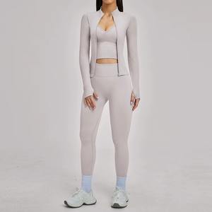 Conjunto Deportivo de Yoga para Mujer, Traje de Yoga, Ropa Deportiva para Gimnasio, Correr, Entrenamiento, con Cierre, Manga Larga, Sujetador Deportivo, Ropa Atlética - Product Image 3