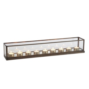 Support de bougies en verre pour 9 bougies chauffe-plat, en laiton antique, pour la décoration de table à la maison et lors d'événements (vente en gros) - Product Image 2