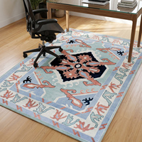 Tapis de luxe multicolore en laine noué à la main avec motif floral, tapis décoratif classique à poils plats pour salon