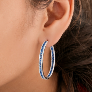 Pendientes de Aro de Plata 925 con Incrustaciones de Micro-Baguettes Azules, Baño de Rodio, Joyería Unisex para Fiestas - Product Image 1