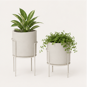 Modern Minimalist Metal Planter with <b>Stand</b> Set of 2 Prime Quality Round Indoor Flower <b>Pots</b> Powder Coated Iron Floor <b>Stand</b> - Product Image 1