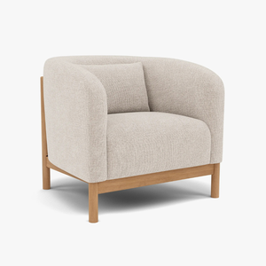 Fauteuil rembourré minimaliste moderne avec structure en teck massif, chaise longue en tissu - Product Image 4