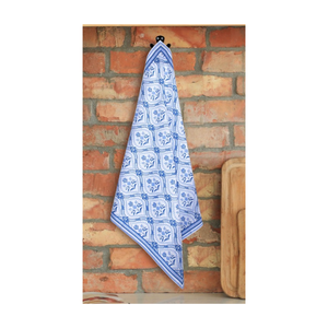 Serviette en coton authentique Jaipuri à motif floral bleu 50x50cm 190 GSM avec bordure en dentelle à carreaux verts, logo personnalisé pour table à manger et livraison en gros - Product Image 2