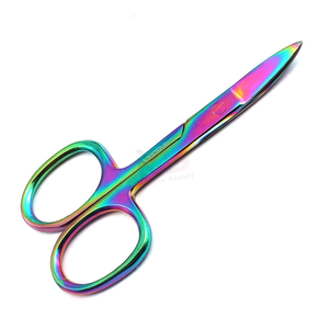 Ciseaux à sourcils et à cuticules en acier inoxydable de haute qualité, revêtement titane arc-en-ciel, lames courbées, outil de manucure - Product Image 2