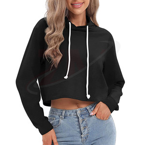 Sudadera con capucha negra para mujer, estilo casual, corte regular, estilo urbano, manga larga, sudadera corta a la moda para chicas - Product Image 2