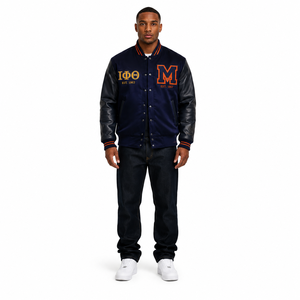 Custom <b>Men's</b> Satin Varsity <b>Jacket</b> with Boxy Fit <b>Faux</b> <b>Leather</b> Sleeves Embroidery Front Logo Autumn/Winter OEM Supplier - Product Image 1