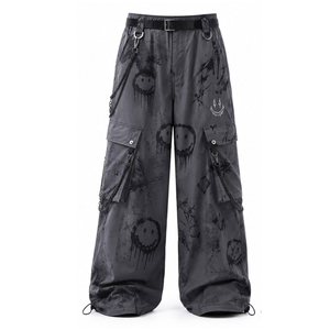 Gothic Wide Leg Cargo Pants Mid Waist Loose Fit Denim Eco-Friendly Quick Dry Solid Pattern Metal Ring Decoration Men's Autumn - Product Image 1