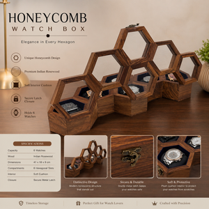 Premium Indian Rosewood Watch <b>Box</b> for 6 Watches | Handmade Honeycomb Wooden Organizer Display Storage Gift Holder <b>Collection</b> - Product Image 5